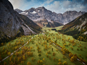 View of Riss Valley near Eng Alpine Village and Pastures, Tyrol, Austria View of Riss Valley near Eng Alpine Village and Pastures, Tyrol, Austria